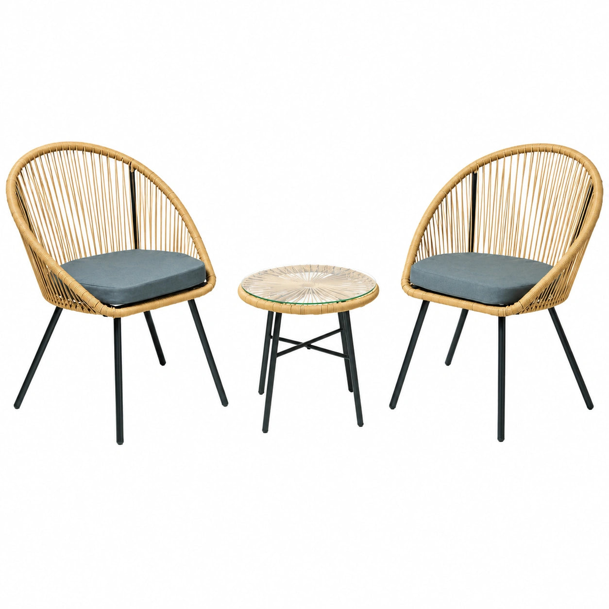 Ensemble de balcon en rotin avec fauteuils et table