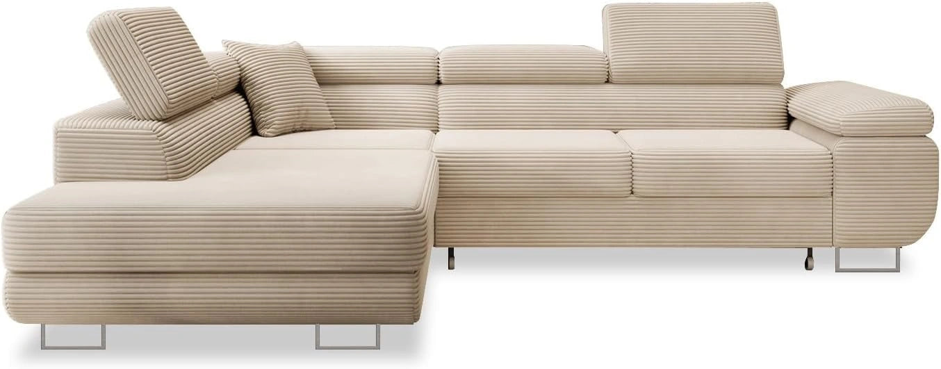 Canapé d'Angle Convertible Gauche en Velours Côtelé Beige - Modèle Marius