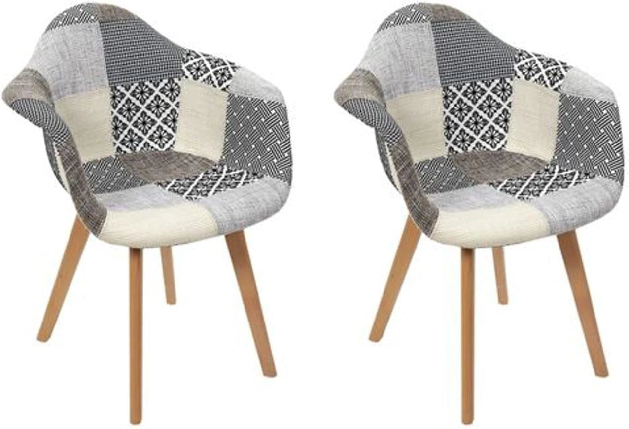 Ensemble de 2 Fauteuils Scandinaves en Patchwork Multicolore pour Salon ou Salle à Manger