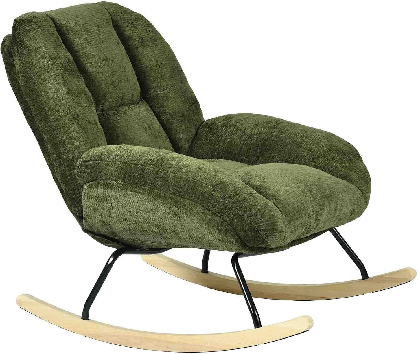 Chaise à Bascule Scandinave en Tissu Vert, Pieds Hévéa, pour Salon et Chambre