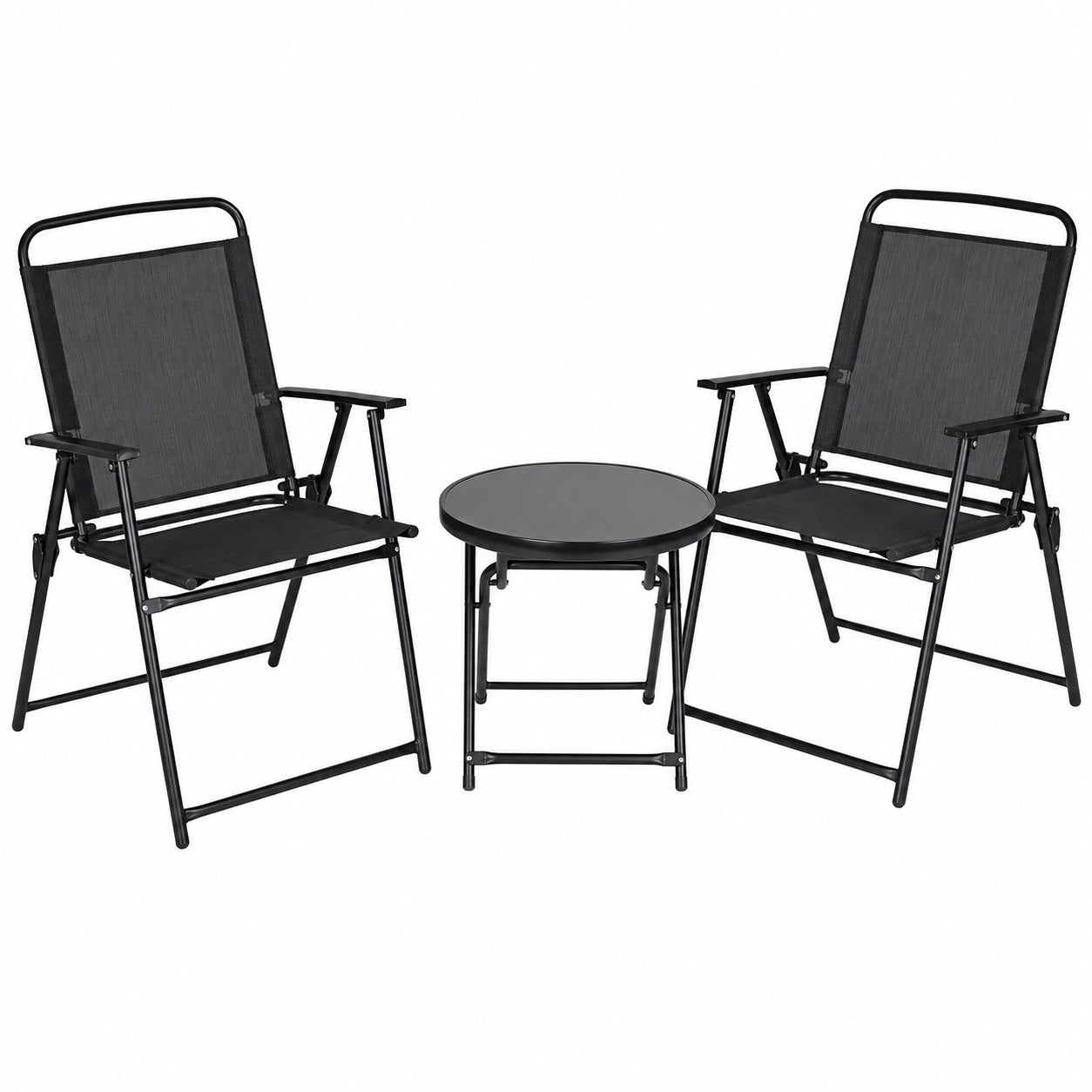 Ensemble de Jardin 3 Pièces avec Table en Verre et Chaises Pliables