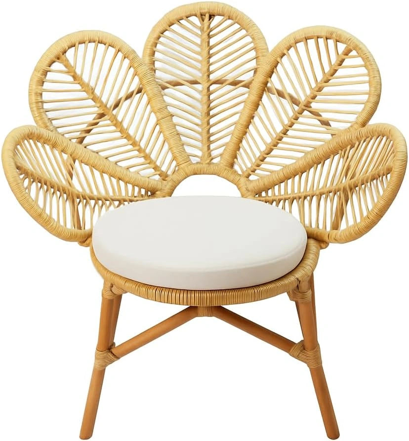 Chaise en Rotin Paon avec Coussin Blanc pour Extérieur et Intérieur - Dimensions 70x85x90 cm