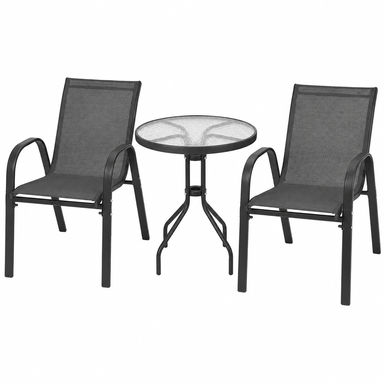 Ensemble de Jardin Extérieur, 2 Fauteuils et Table Ronde, Mobilier d'Extérieur pour Terrasse