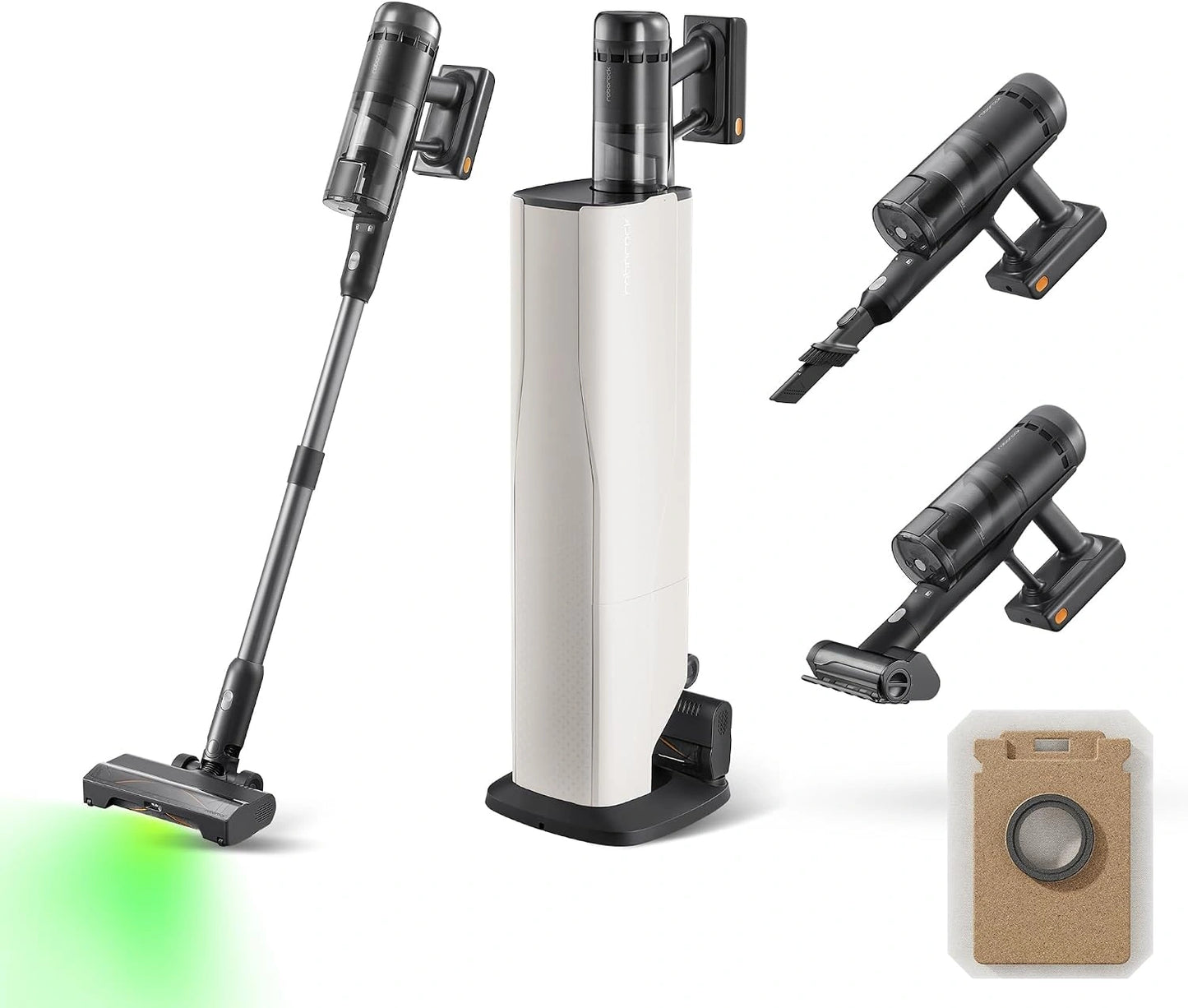 Aspirateur Balai Sans Fil Roborock H60 avec Station d'Auto-Vidage, Puissance 210AW, Autonomie 90min, Brosse Anti-Enchevêtrement, Lumière Verte 140°, Écran LED, Accessoires pour Tous Types de Sols