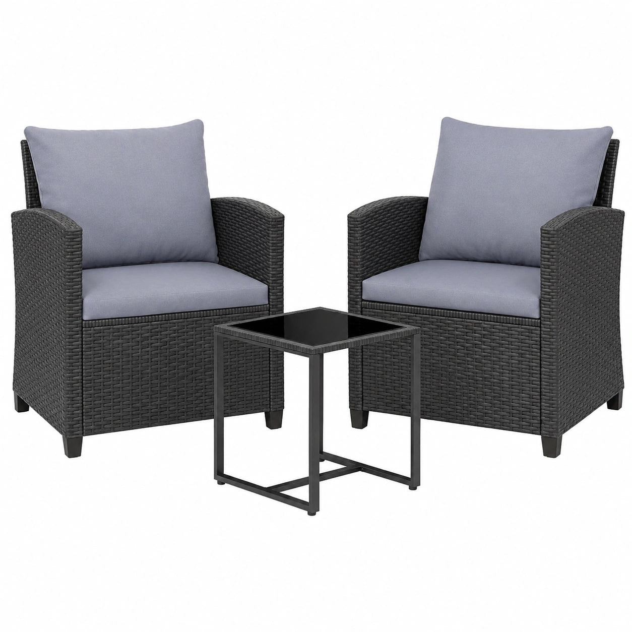 Ensemble de Jardin Extérieur 3 Pièces avec Table en Verre