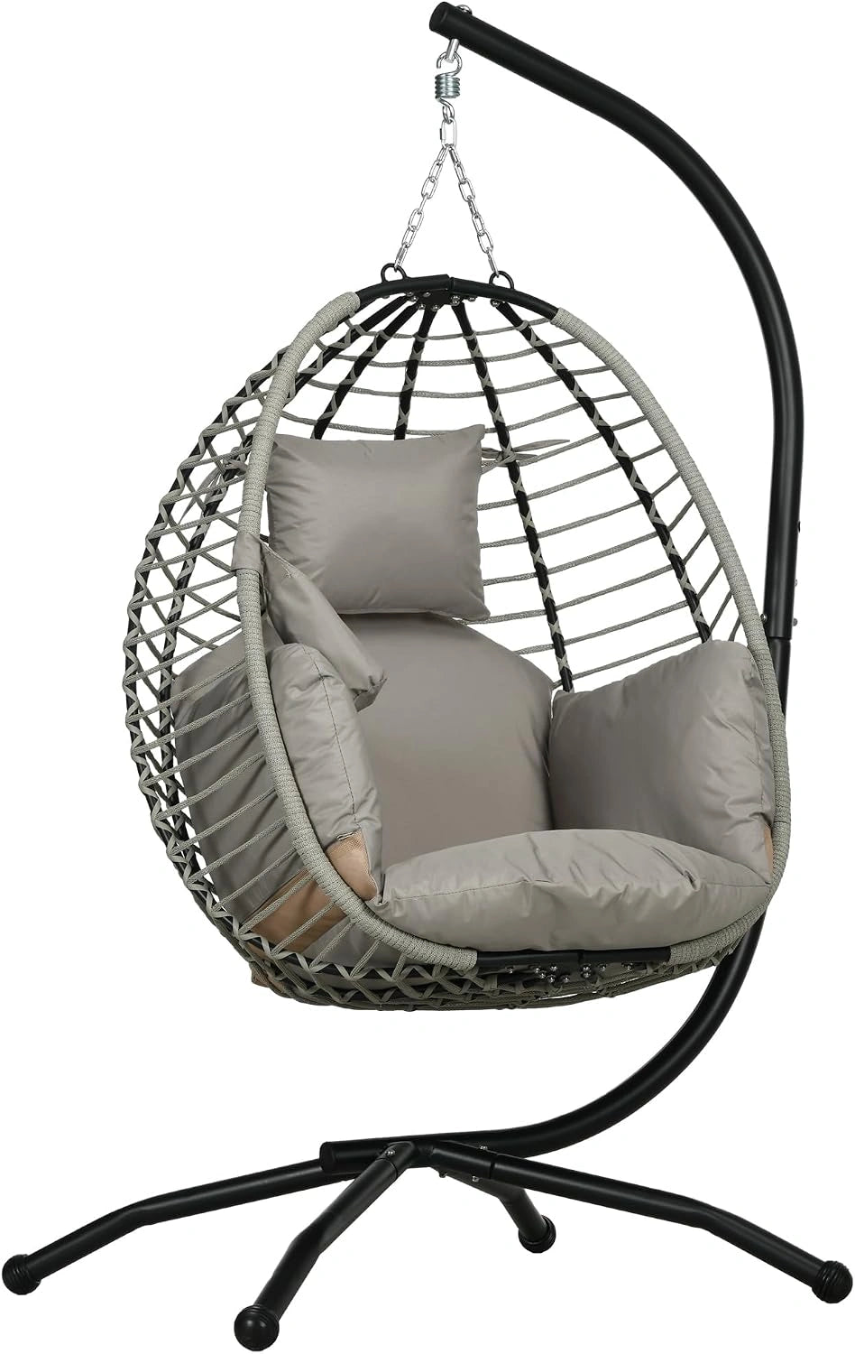 Outsunny Fauteuil Suspendu en Forme d'Œuf avec Coussin et Support, Usage Intérieur Extérieur, Métal et Polypropylène, Gris, 110 x 100 x 188 cm