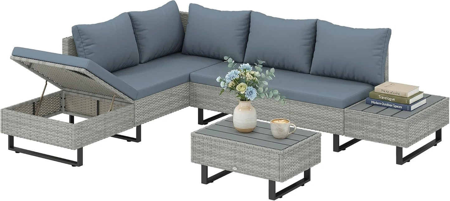 Ensemble de Jardin Modulable 5 Places en Résine avec Méridienne et Table