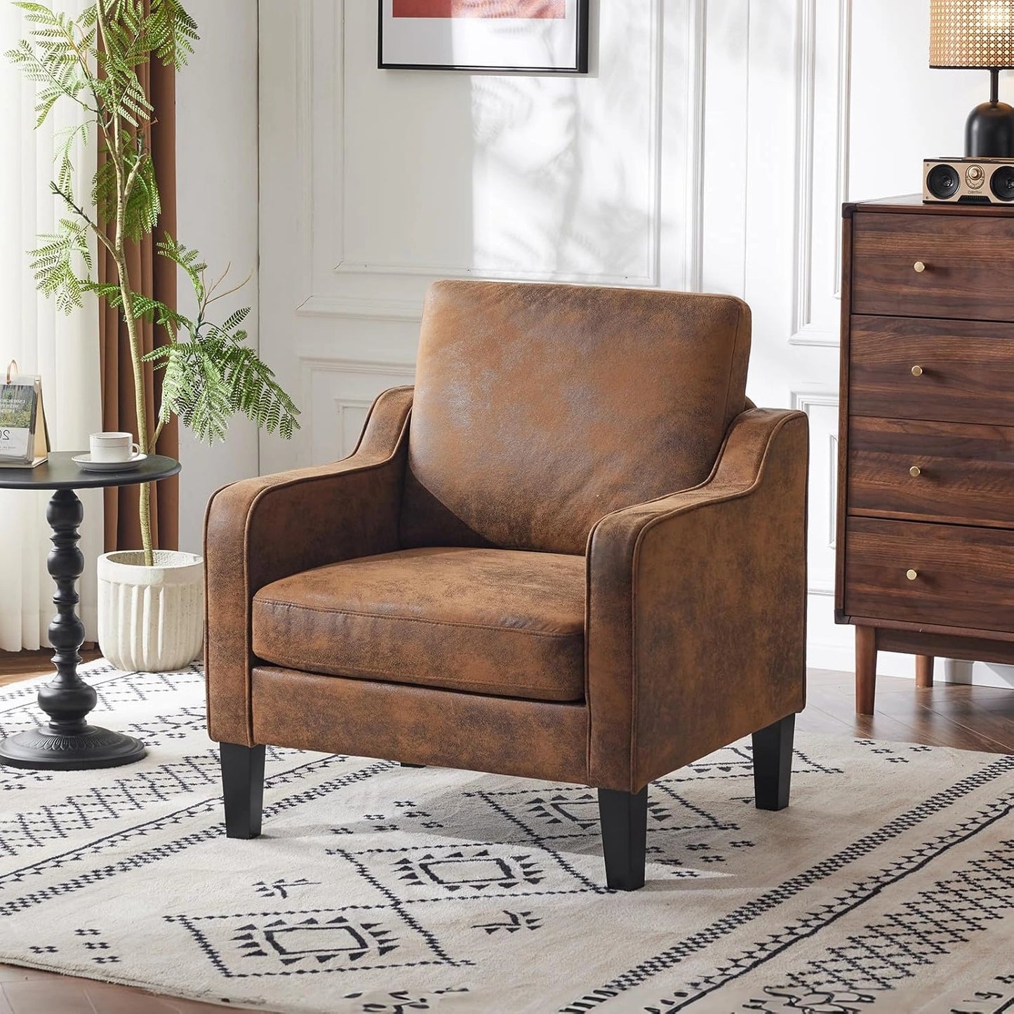Bonnlo Fauteuil Moderne en Chenille, Chaise de Lecture avec Accoudoirs, Canapé 1 Place, Marron Vintage