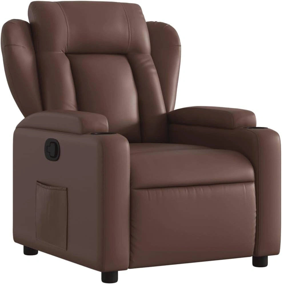 Chaise Relaxante Moderne en Similicuir Marron avec Porte-gobelets