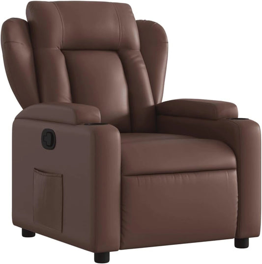 Chaise Relaxante Moderne en Similicuir Marron avec Porte-gobelets