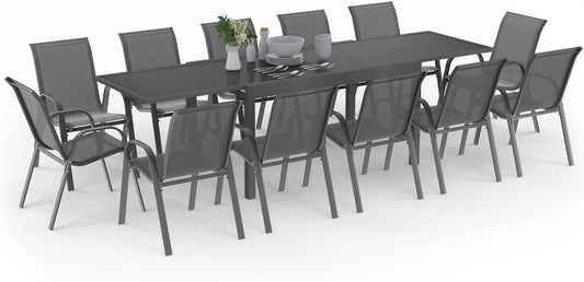 Ensemble de Jardin Extensible Madrid avec Table et 12 Chaises Gris Anthracite