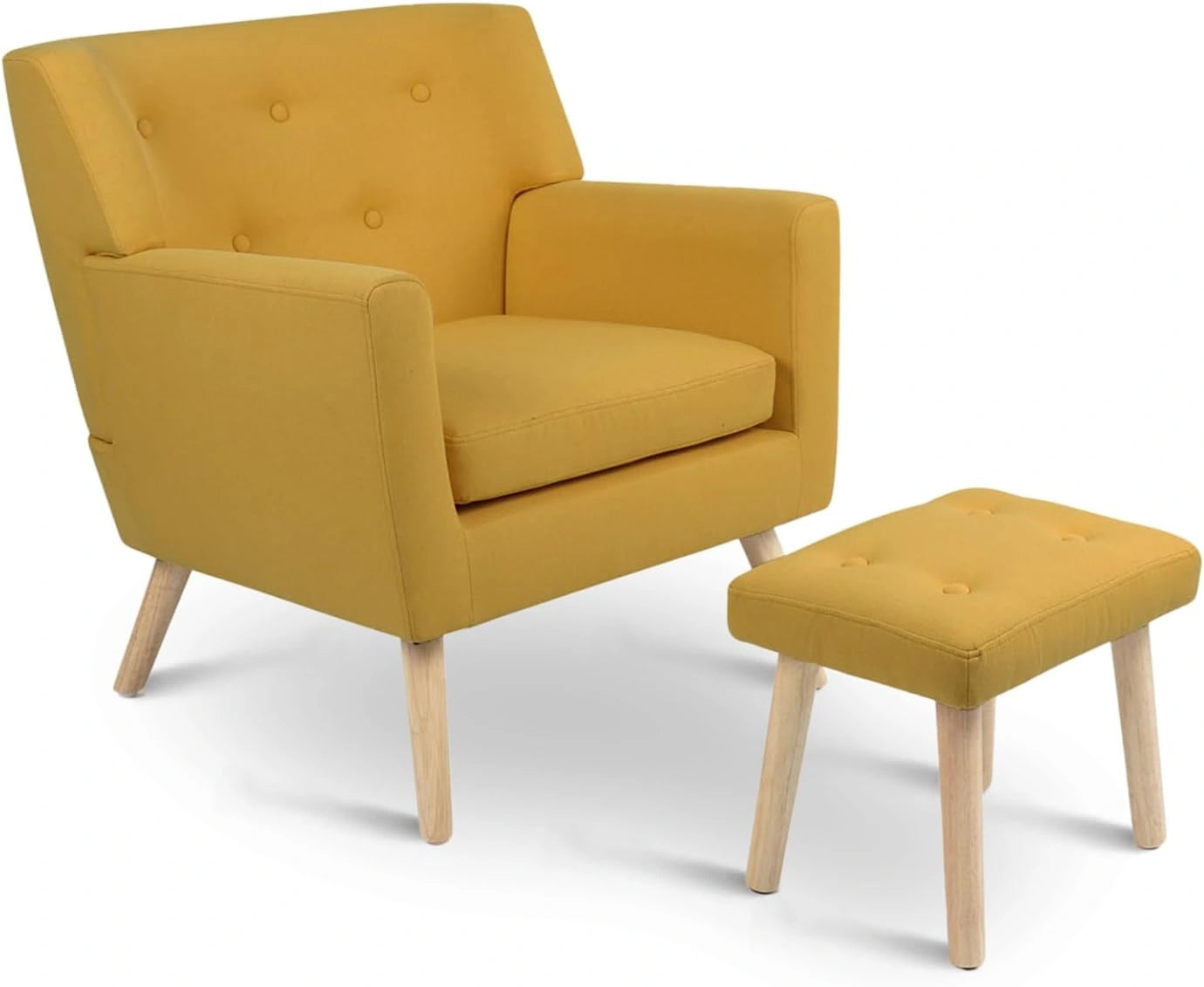 Fauteuil scandinave LIV en tissu jaune avec repose-pieds - Confort et style