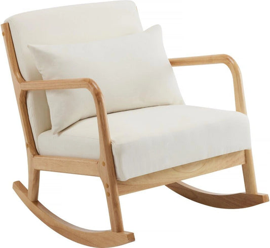 Fauteuil à Bascule Scandinave en Tissu Bouclette et Bois Beige