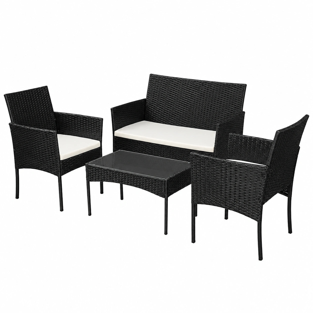 Ensemble de mobilier de balcon en rotin avec canapé, chaises et table