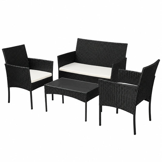 Ensemble de mobilier de balcon en rotin avec canapé, chaises et table