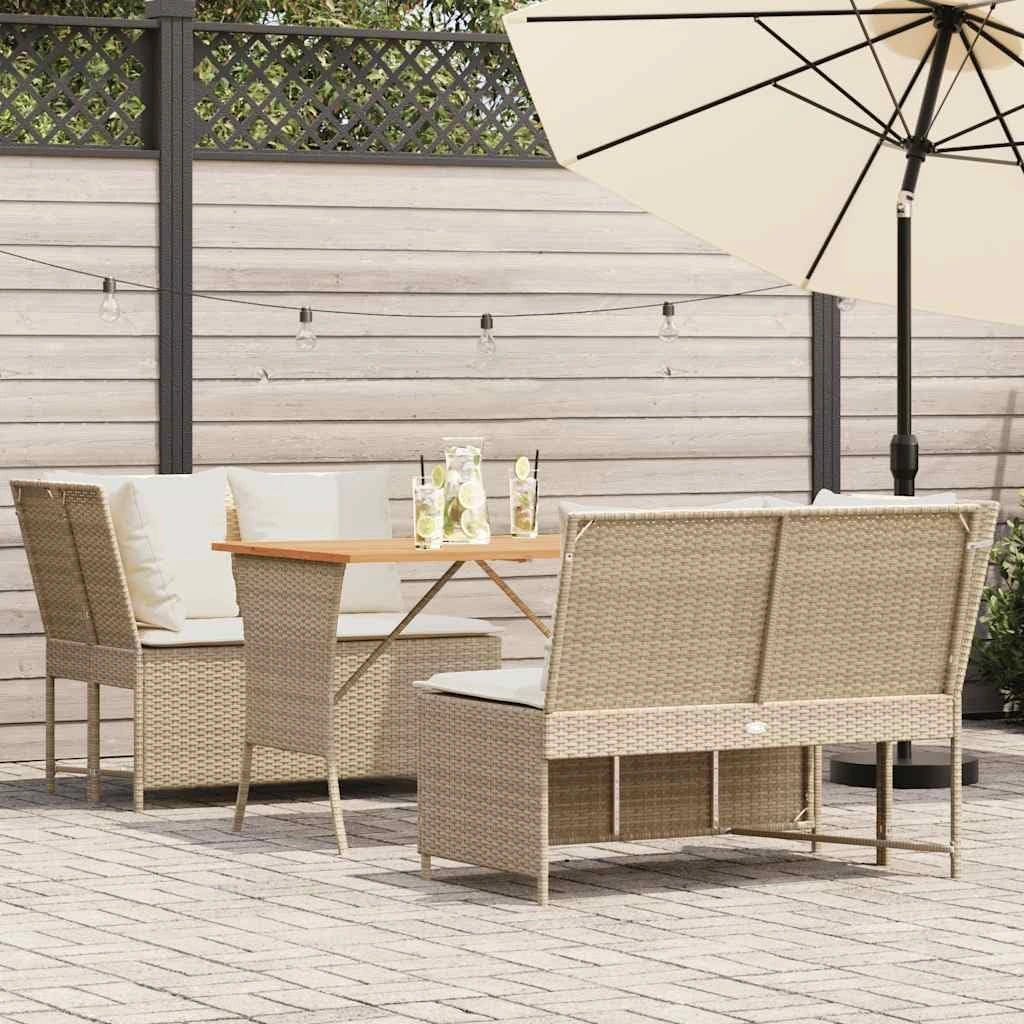 Ensemble Salon de Jardin Beige en Résine avec Coussins Amovibles - 3 Pièces