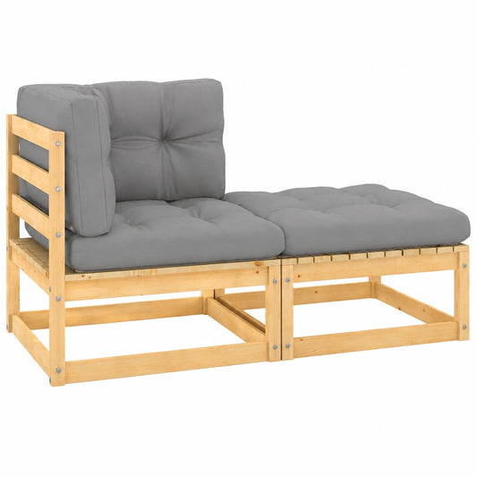 Ensemble de Jardin en Bois de Pin avec Coussins - 2 Pièces