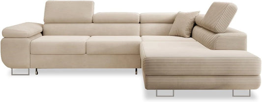 Canapé d'angle convertible en velours beige Marius - INTENSE DECO
