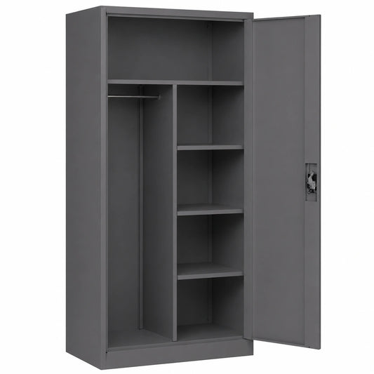 Armoire en métal verrouillable avec tringle à vêtements et rangement