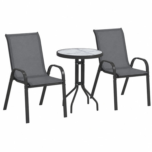 Ensemble de Mobilier de Jardin 3 Pièces avec Table Basse en Verre