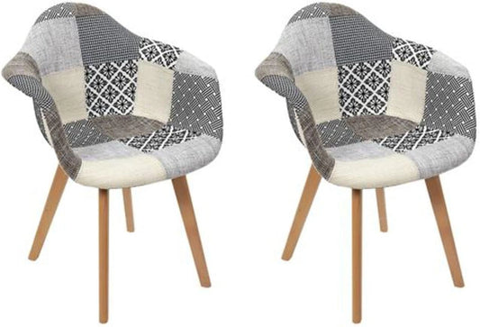 Ensemble de 2 Fauteuils Scandinaves en Patchwork Multicolore pour Salon ou Salle à Manger