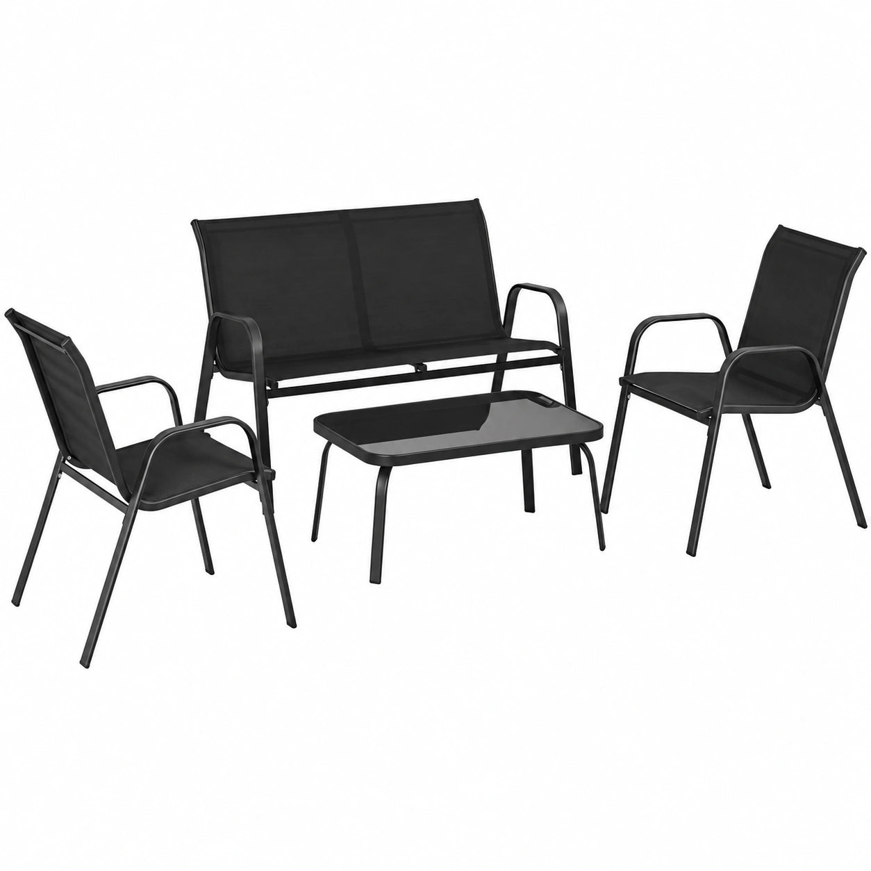 Ensemble de Mobilier de Jardin pour 4 Personnes avec Canapé et Fauteuils
