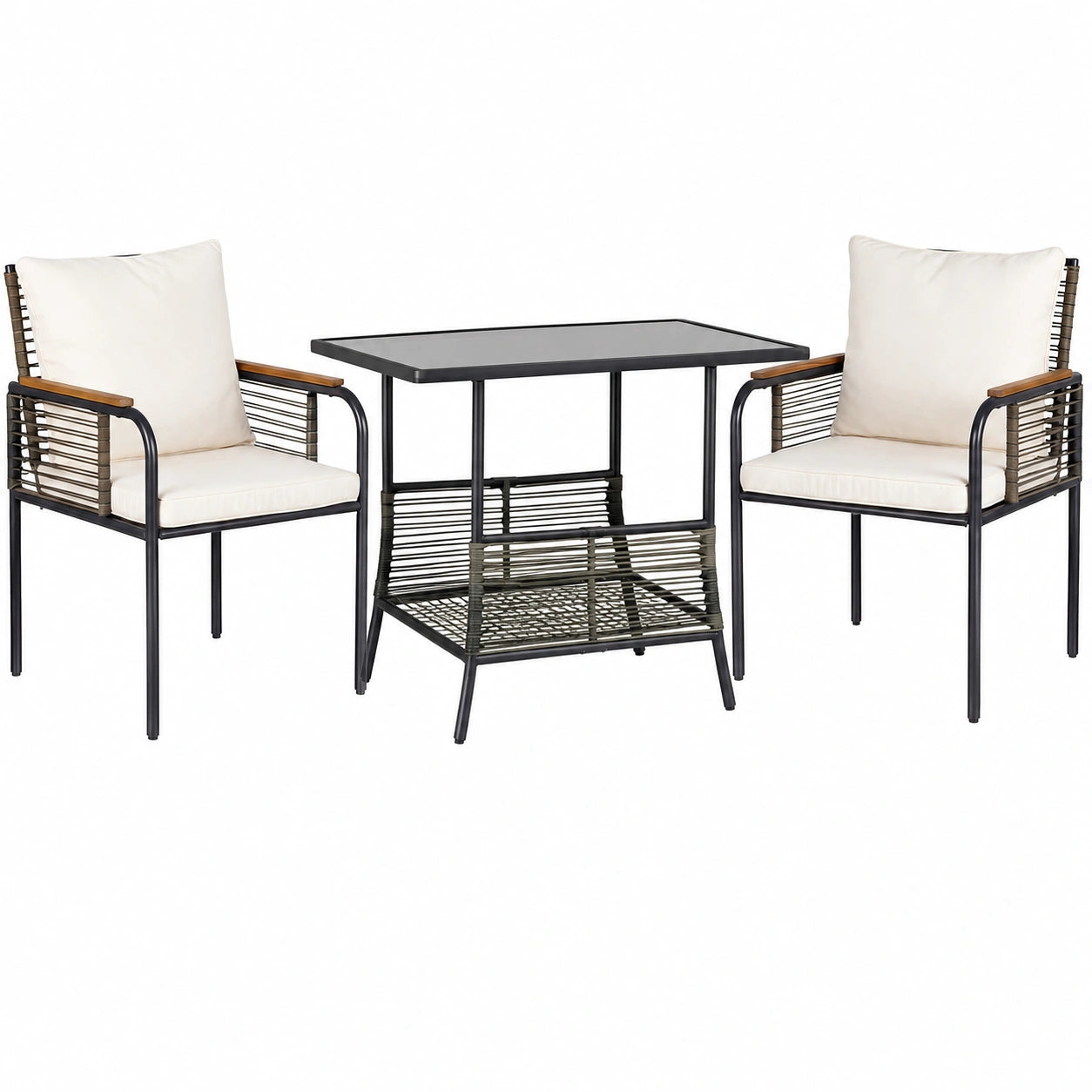 Ensemble de Salon en Rotin pour Patio avec Coussins