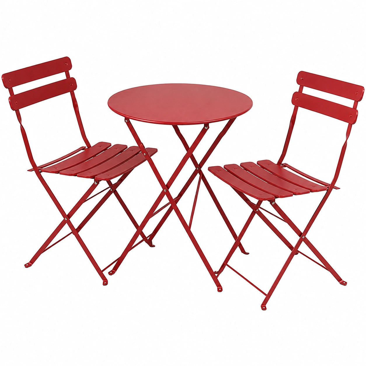 Ensemble de jardin bistro pliable avec table et 2 chaises en acier rouge