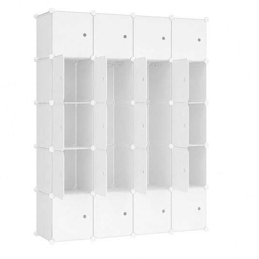 Armoire modulaire avec tringle et étagères anti-poussière, rangement polyvalent avec 20 cubes