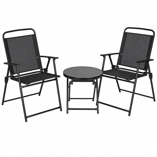Ensemble de Jardin 3 Pièces avec Table en Verre et Chaises Pliables