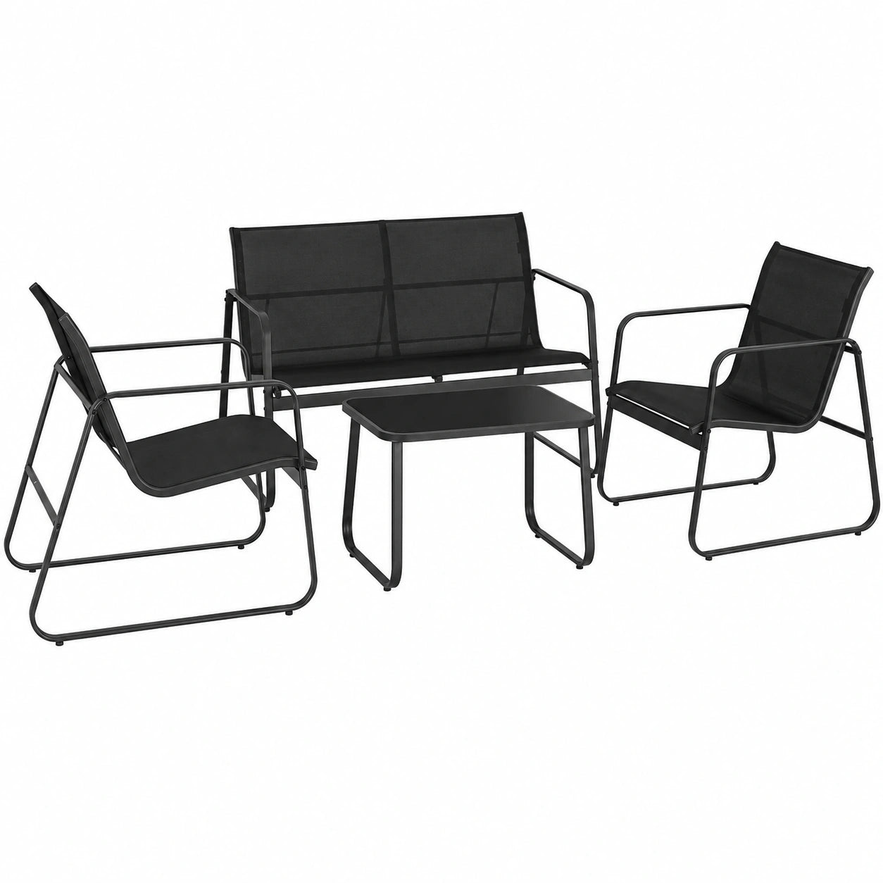 Ensemble de mobilier de jardin en métal et textilène pour 4 personnes - Noir
