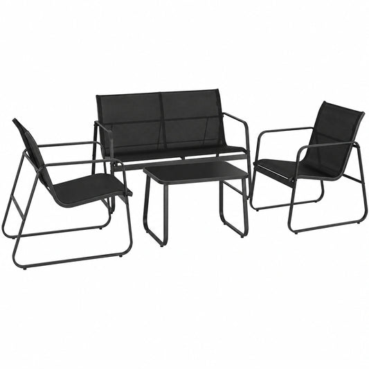 Ensemble de mobilier de jardin en métal et textilène pour 4 personnes - Noir