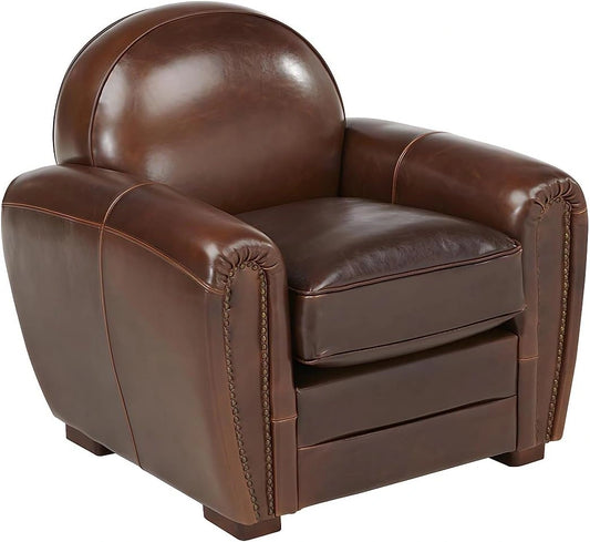 Fauteuil Club en Cuir Vintage Baudoin - Marron Chocolat