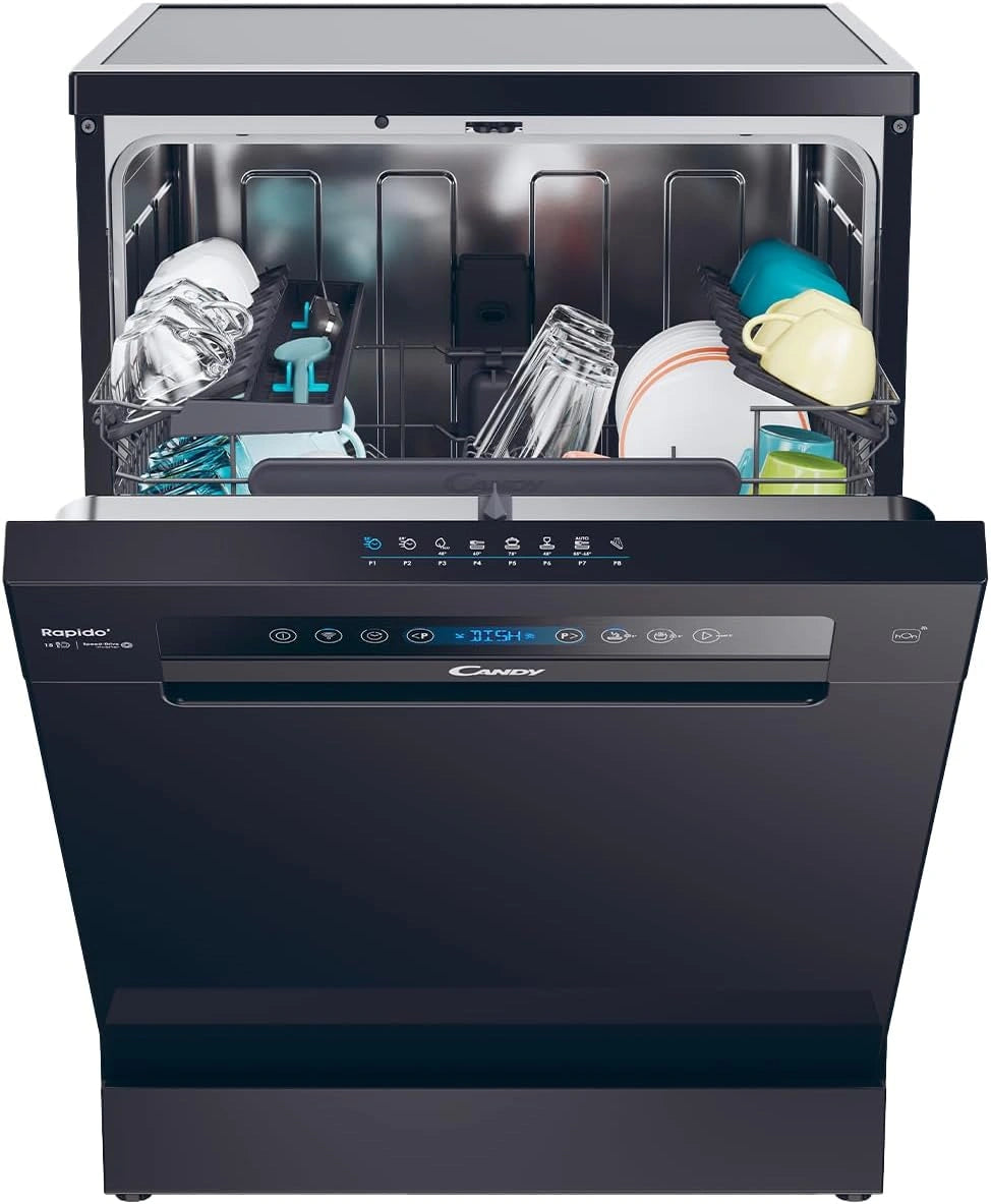 Lave-Vaisselle Candy 15 Couverts, Classe C, Noir, Connecté, Option Wash & Dry Rapide