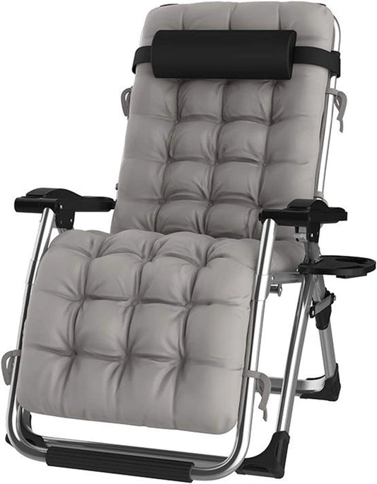 Chaise longue extérieure inclinable 0 gravité avec porte-gobelet, extra-large, jusqu'à 200kg, pour jardin et piscine, argentée