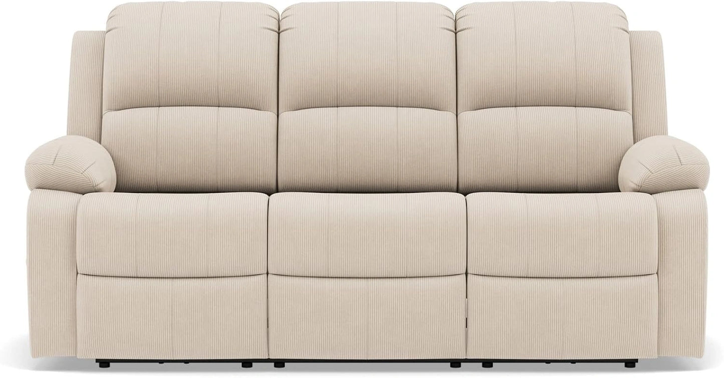 Canapé 3 Places en Velours Armand - Beige - Relaxation Électrique et Confort Optimal