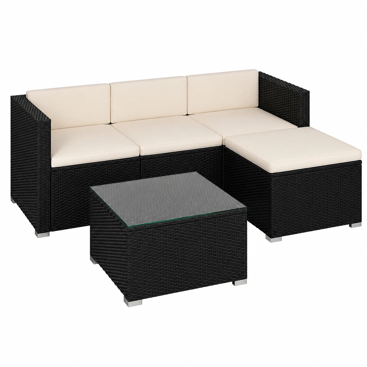 Ensemble de Mobilier de Jardin en Rotin pour 4 Personnes avec Table Basse et Ottoman