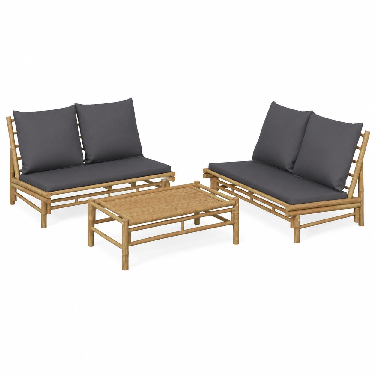 Mobilier de jardin en bambou avec coussins gris foncé, pour terrasse