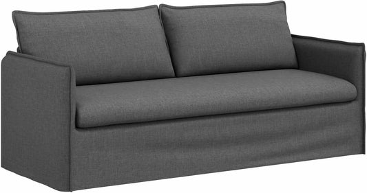 Canapé Moderne en Tissu Gris Foncé avec Structure Métal et Accoudoirs Bois, 196 x 82 x 85 cm