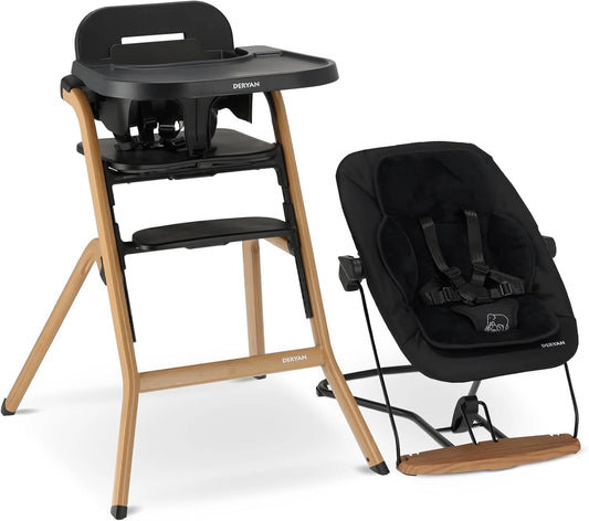 Chaise Haute Évolutive Bébé 3 en 1 Deryan, Ergonomique et Inclinable, avec Hauteur Ajustable et Plateau Amovible, pour Enfants de 0 à 8 Ans