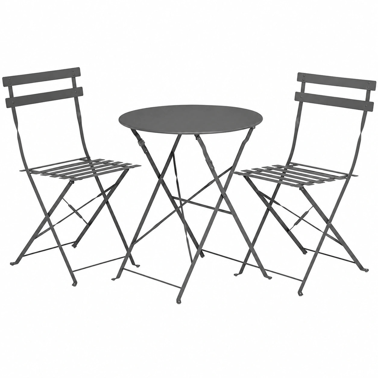Ensemble de mobilier de jardin en métal anthracite - 2 chaises et table pliantes