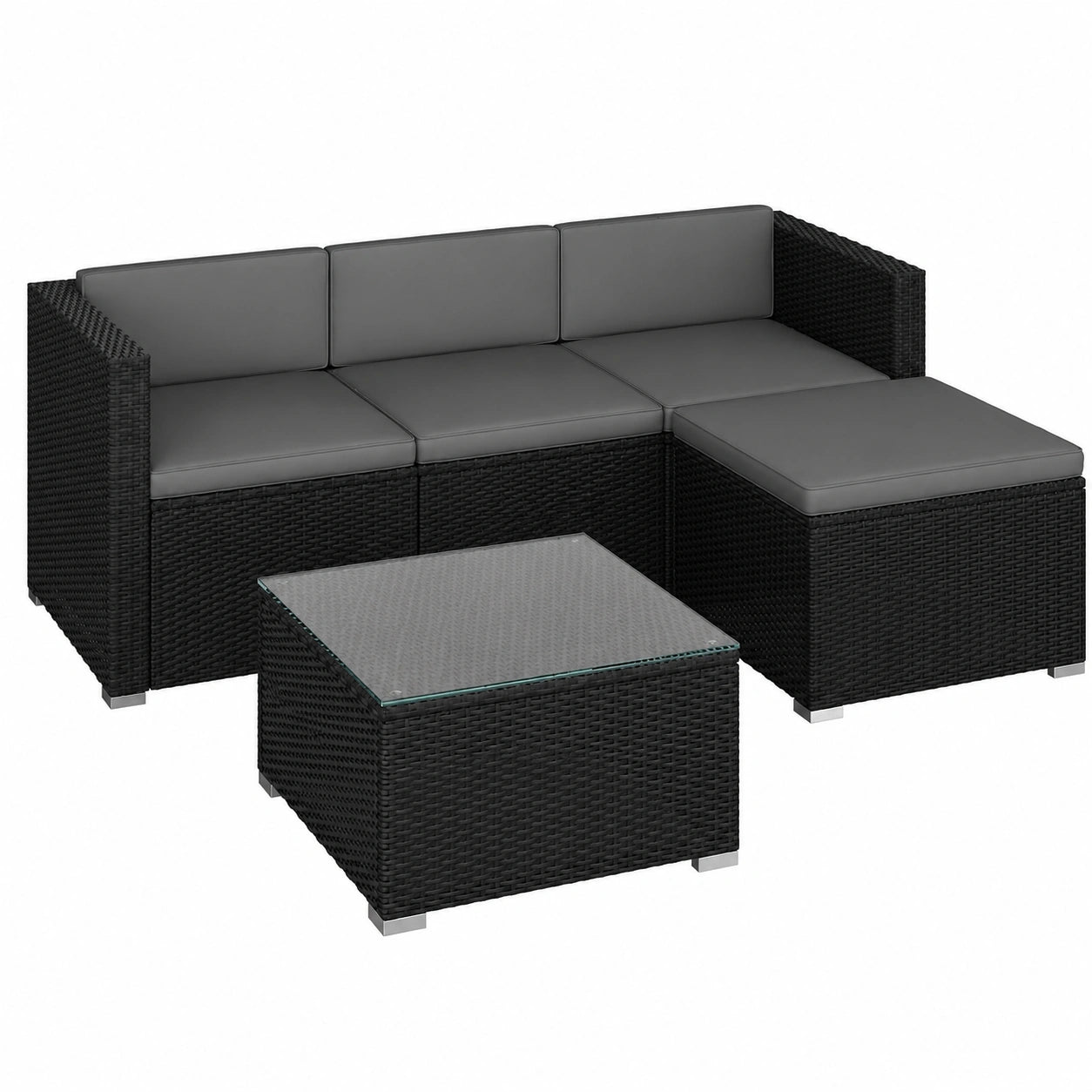 Ensemble de Jardin Extérieur 4 Personnes en Rotin avec Canapés Modulables et Table Basse