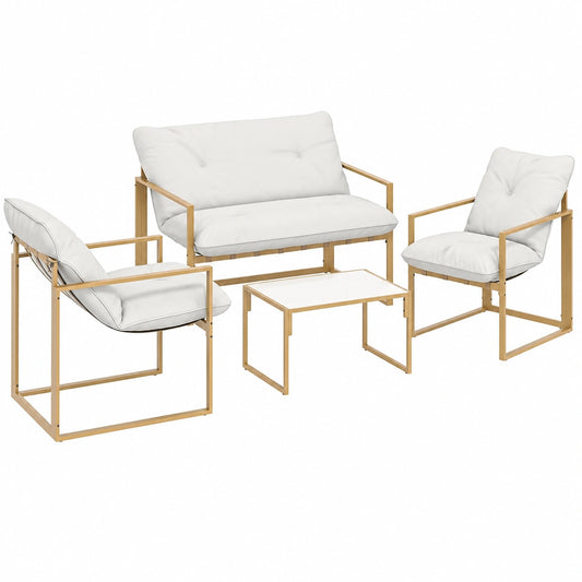 Ensemble de Mobilier de Jardin 4 Pièces avec Coussins Épais