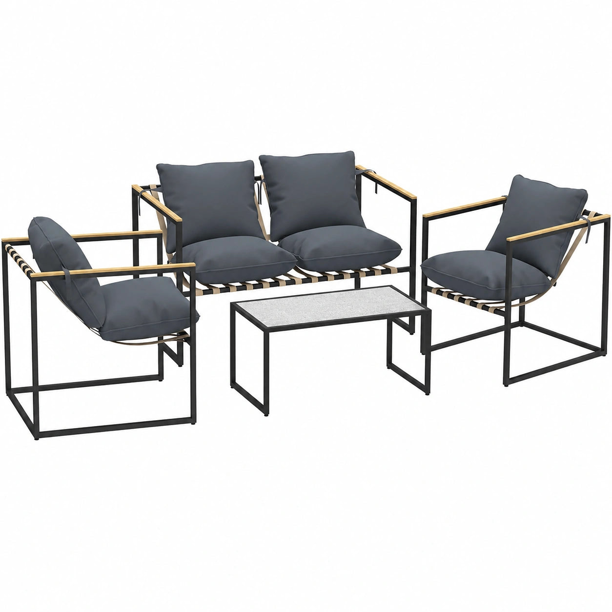 Ensemble de Salon de Jardin pour 4 Personnes avec Table et Coussins