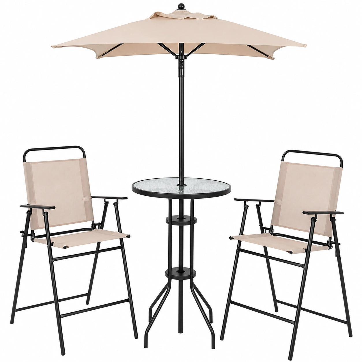 Ensemble de Jardin Extérieur avec Parasol et Chaises Pliantes, Beige