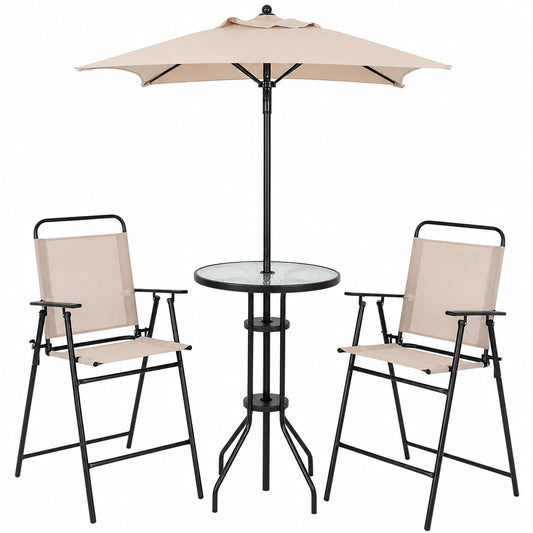 Ensemble de Jardin Extérieur avec Parasol et Chaises Pliantes, Beige