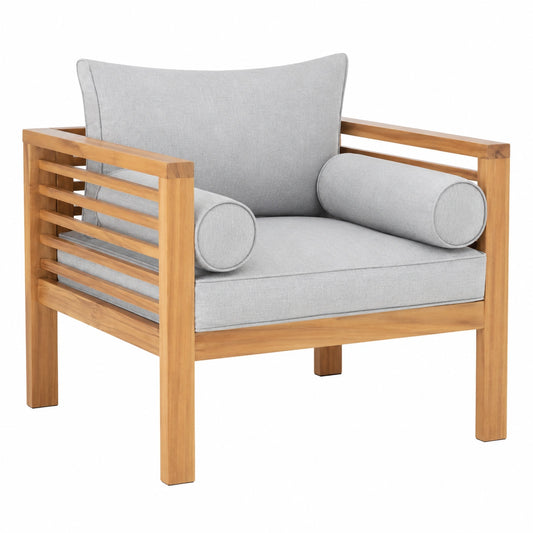 Ensemble de 2 chaises de jardin avec accoudoirs en bois d'acacia, coussins inclus