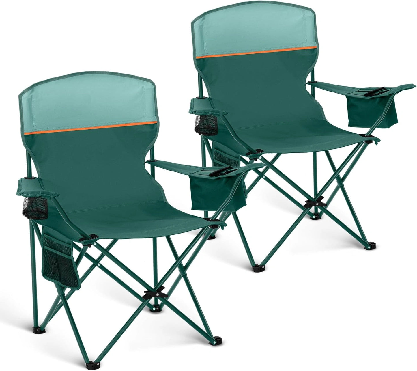 Ensemble de 2 Chaises de Camping Pliantes 102 kg avec Accoudoirs et Porte-Gobelets - Vert