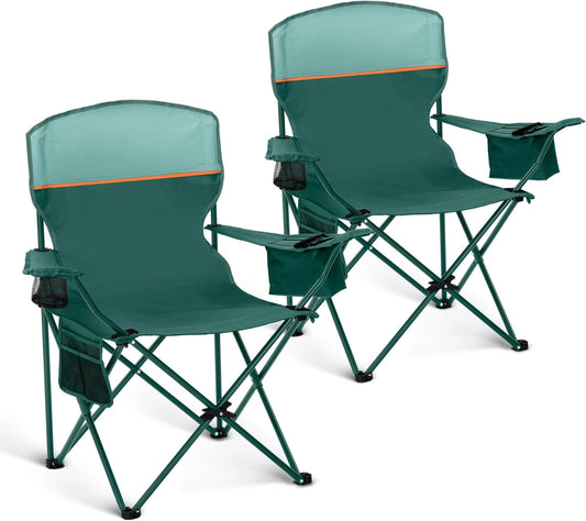 Ensemble de 2 Chaises de Camping Pliantes 102 kg avec Accoudoirs et Porte-Gobelets - Vert