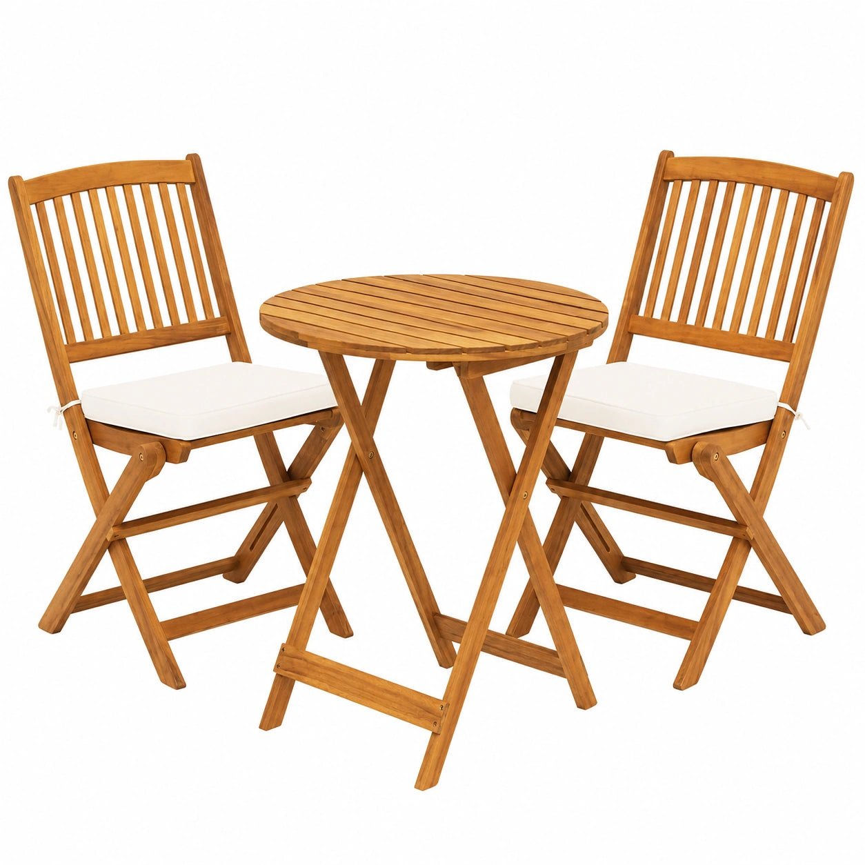 Ensemble de Jardin Pliable pour Balcon, 3 Pièces avec Coussins Beiges